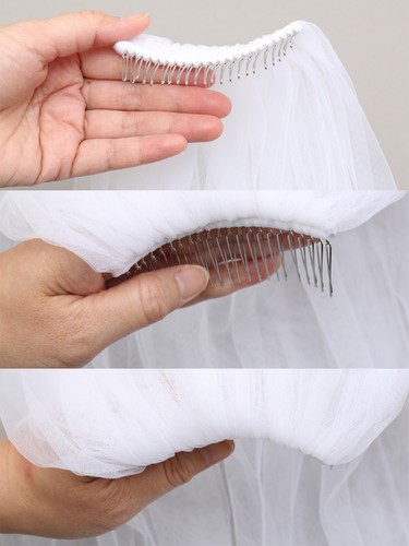 Handmade 1T 1 Layer Crystal Beaded Edge Veil For Bridal Shower Wedding Party - Picture 8 of 8