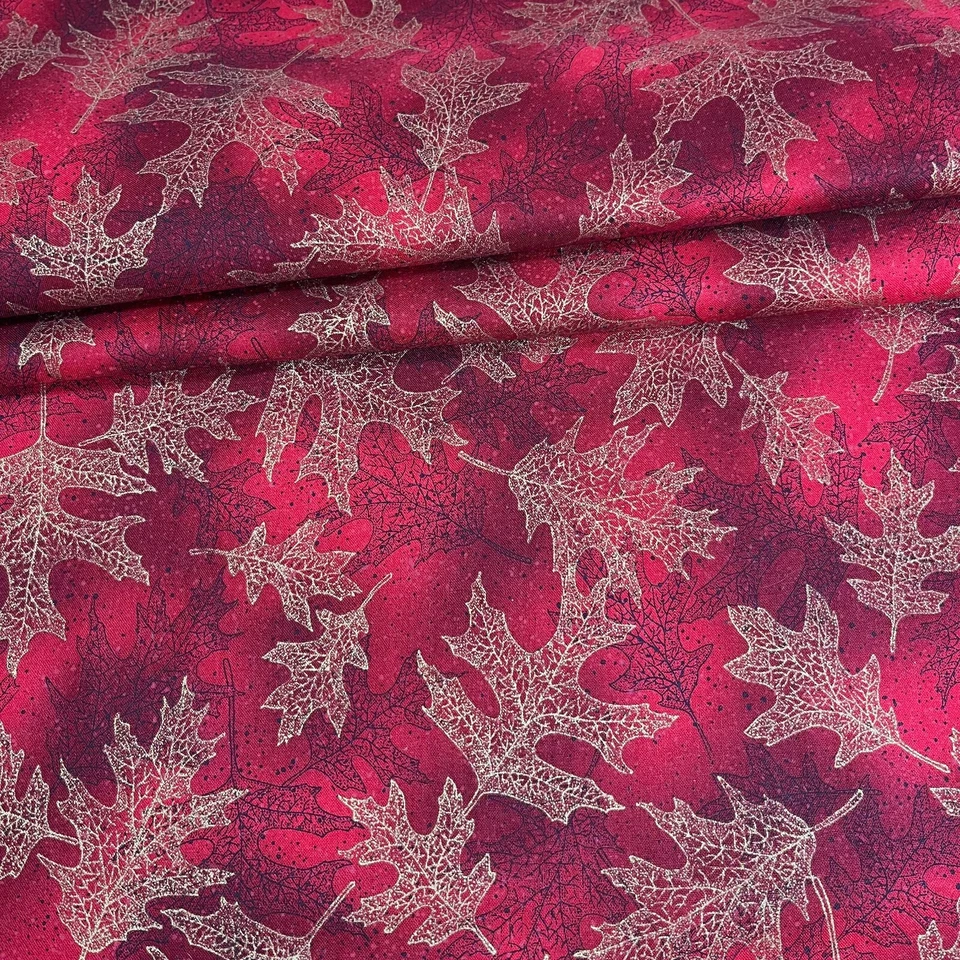 Hoffman International Indian Summer Fabric Gold Leaves on Red 1 YARD 100% Cotton - Image 4 of 4
