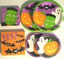 FRIENDLY HALLOWEEN Party Supply Set Kit w/ 32 Plates & 32 Napkins FREE SHIP