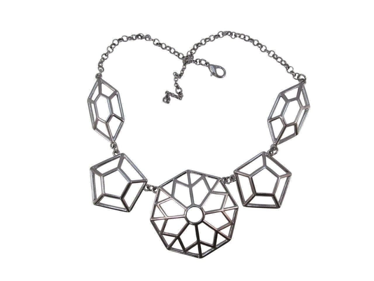 Geometric Abstract Openwork Design Silver Tone St… - image 2