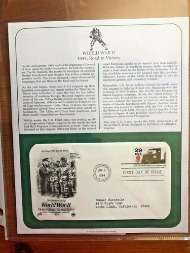 Postal Society First Day Cover *FREE SHIP!* World War II 1944 Road Victory stamp