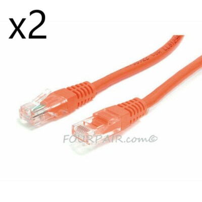 2 Pack Lot - 1ft CAT5e Ethernet Network LAN Router Patch Cable Cord Wire Orange