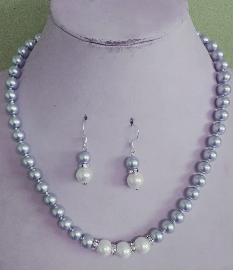 Collar Largo 14-24" 8-10mm Mar del Sur Concha Perla Redonda Cuentas + Juego de Pendientes AAA Foto 2 de 4