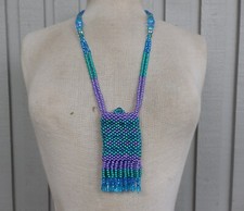 Beaded Necklace Pouch with Fringe Tassels Medicine Gift Bag Wiccan Amulet Case