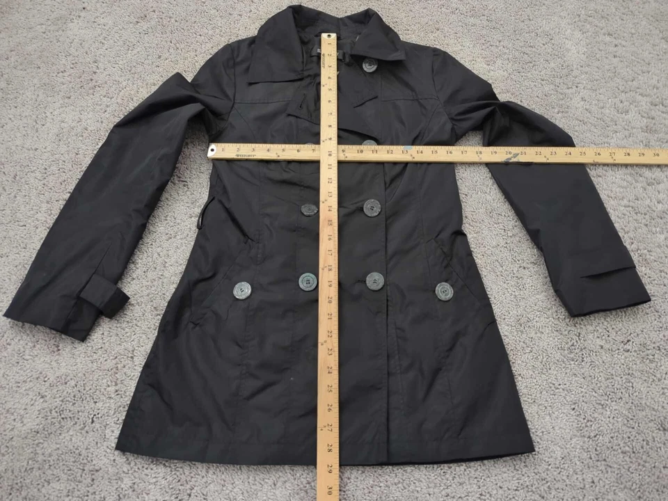 Chaqueta gabardina Ellen Tracy para mujer XS negra con bolsillos forrados de doble pecho Foto 3 de 4