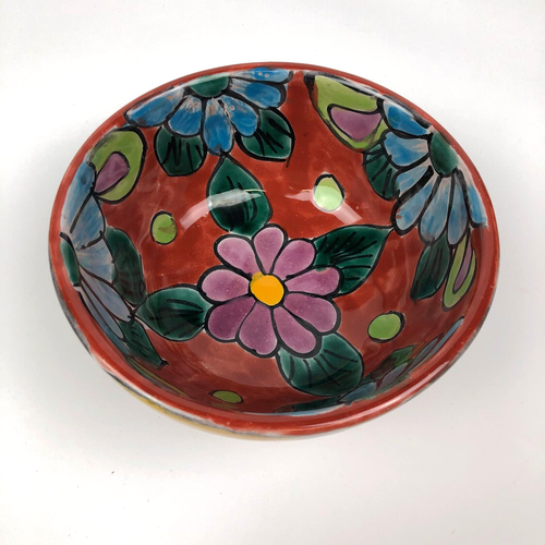 Ciotola salsa messicana Talavera 3 piedi DIPINTA A MANO terracotta floreale COLORI AUDACI - Foto 2 di 9