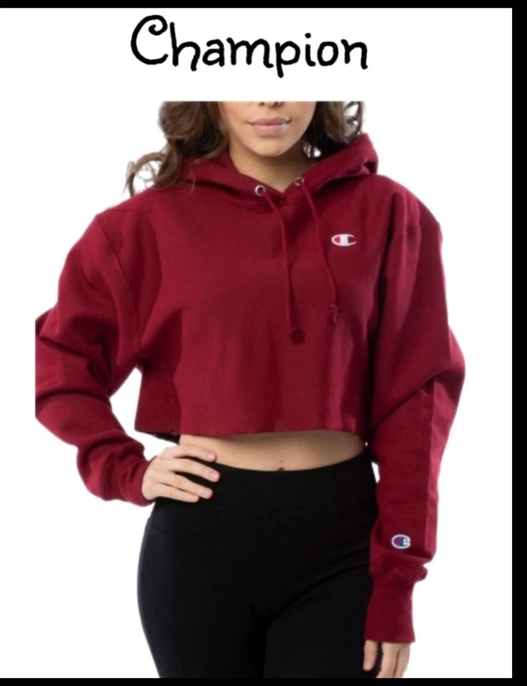 Red cropped champion sweatshirt cheap