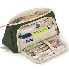 Big Capacity Pencil Case Pouch Pen Case Simple Stationery Bag Deep Green XW