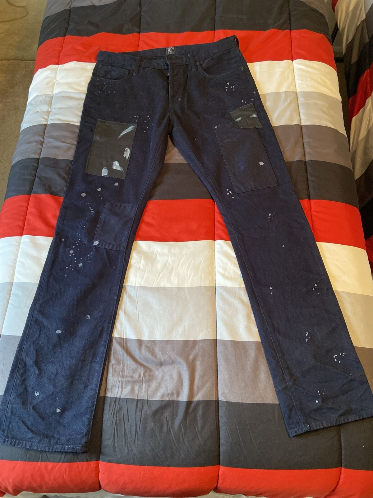 PRPS Paint Splatter Jeans Men's Dark Blue Denim 34x34 Straight