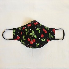 Handmade Adult Cloth Face Mask Cherries nose wire chin piece lined Cotton