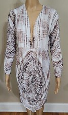 NWT Pretty Little Thing Dress 14 Large Brown White Long Sleeve Ruched Bodycon NW