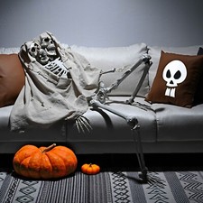 US 5.4ft 2Headed Halloween Skeleton Bone Life Size Posable Party Decoration Prop