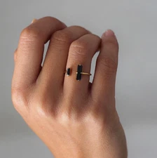 Black Obsidian Ring Minimalist Delicate 18K Gold Jewelry  Strength Reiki Ring