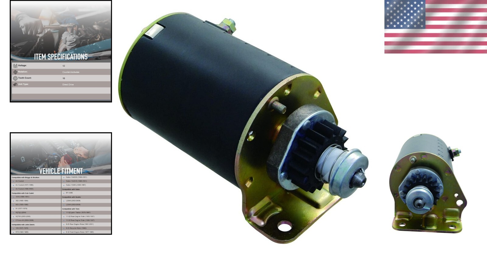 Briggs & Stratton Compatible Starter - 12V, 16-T tooth, Easy Install, Durable