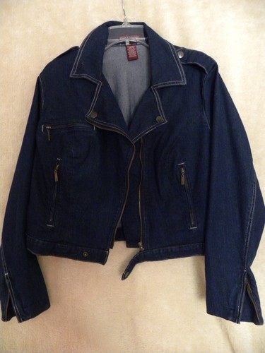 JESSICA LONDON Dark Denim Short Waist Denim Jacket - Sz 12 - Picture 6 of 10