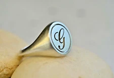 Signet ring brushed finish, Sterling silver modern round matt finish signet ring
