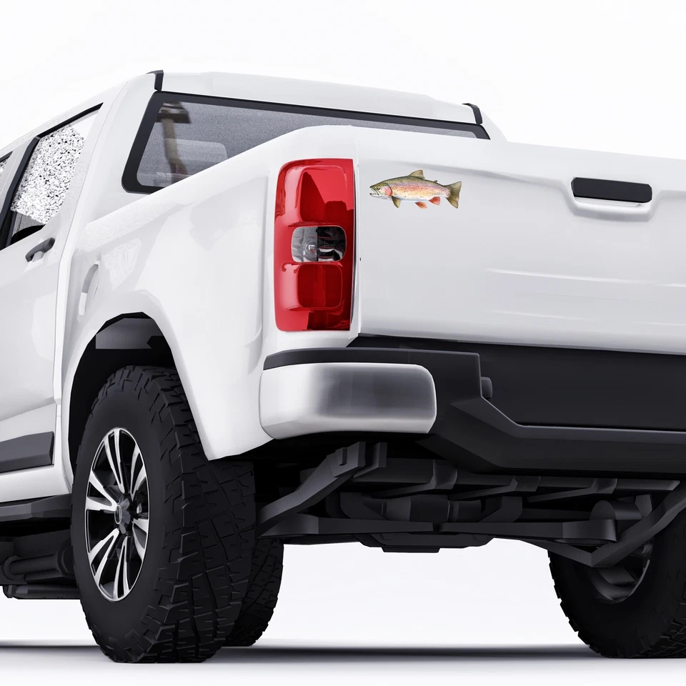 Pegatina de vinilo de pesca trucha arco iris calcomanía izquierda coche camión parachoques RV SUV Foto 4 de 4