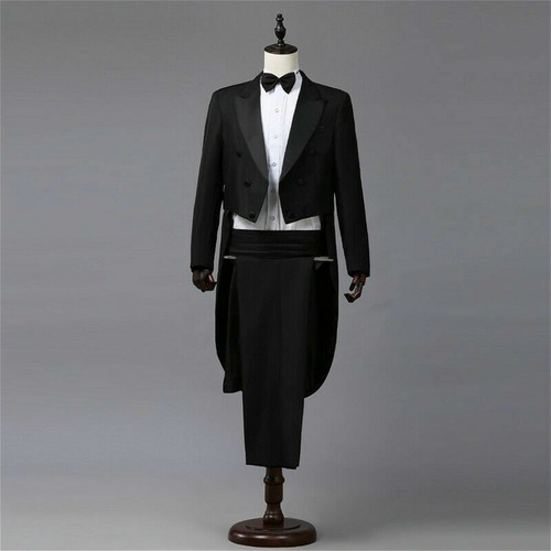 Men Tailcoat Tuxedo Suit and Trousers Set Formal Prom Dress Wedding Costume Cool - Picture 5 of 8
