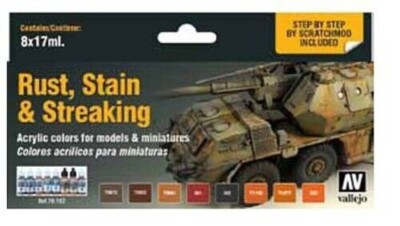 Vallejo Rust, Stain amp; Streaking Model Color Paint Set w/8 Colors~NEW