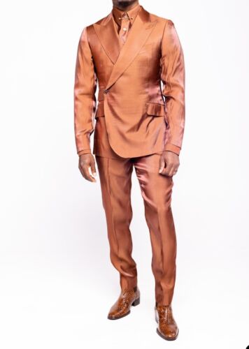 2 Piece Men Orange Slim Suit Prom Dinner Formal Groom Tuxedo Wedding Suit - Picture 2 of 7