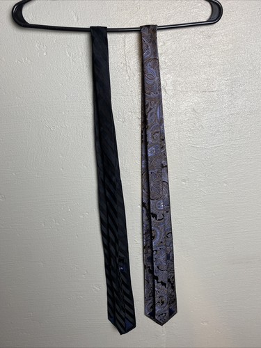 Nautica Men’s Set Of Two A Brown Blue Paisley & A Blacks Stripes 100% Silk Ties - Picture 4 of 8