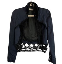 Stella McCartney Designer Silk Cropped Jacket Blazer Evening Blue Made Italy 38