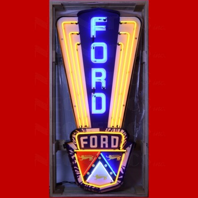 Ford Jubilee Crest Neon Sign Shaped Steel Can Car Garage 28