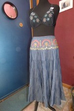 QUIRKY GOTH BOHO FAIRY TIERED EMBROIDERED METAL BEADS TIERED FULL MIDI SKIRT L