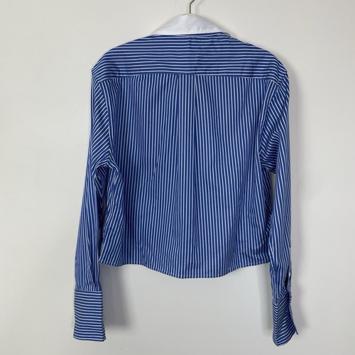 Camisa Madewell Relajada con Botones Azul Profundo Blanco Rayas Mediana Corta Elastizada - Imagen 2 de 12