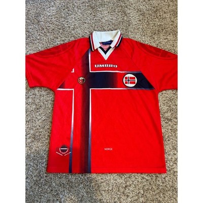 Vintage Umbro Norway Norge Soccer Jersey Red Mens Medium 90s Vapa