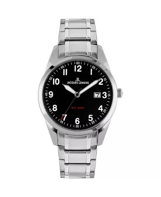 JACQUES LEMANS Men Analog Quartz Casual Watch Classic Dress Black Dial Waterproo