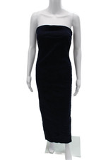 Zara Women Bodycon Pencil Dress Dark Blue Cotton Sleeveless Zip Mid-Calf Size M