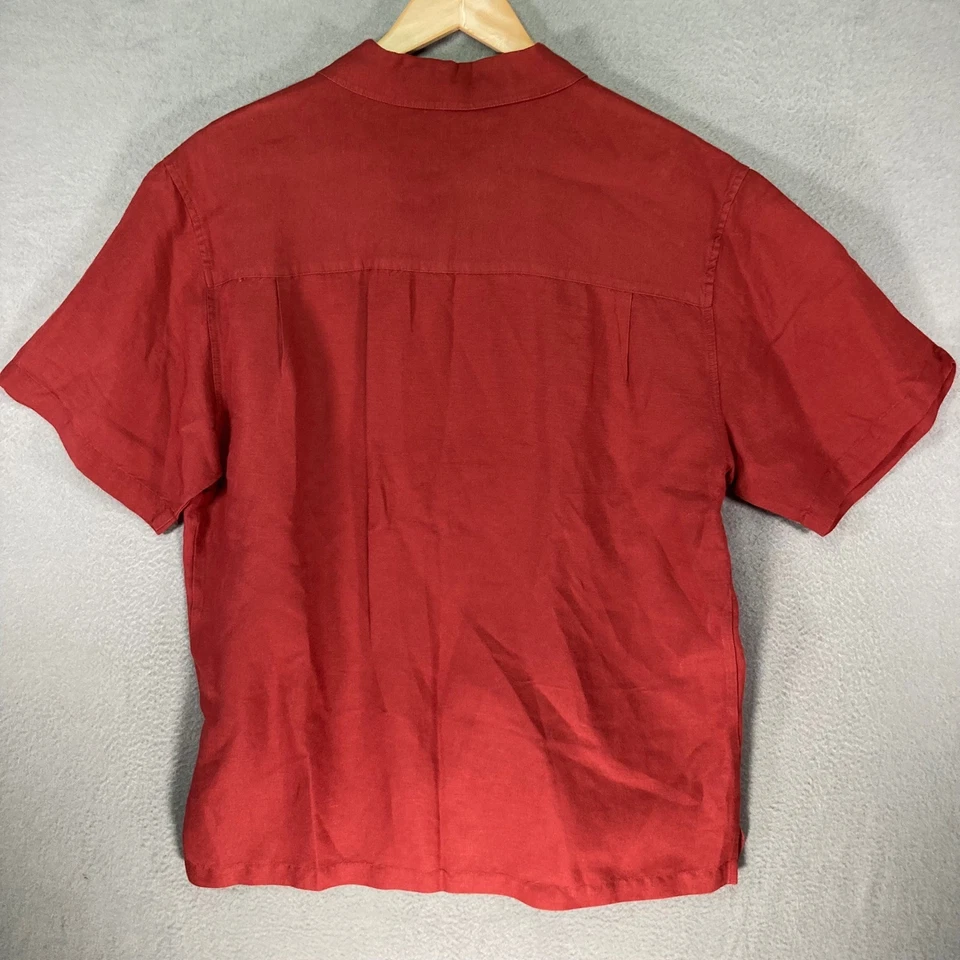 JOHN HENRY Mens M Medium Red White Short Sleeve Button Up Shirt Linen Blend - Image 3 of 4