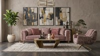Wohnzimmer Set 3 Sitzer Sofa Sessel Modern Rosa Harmonisch