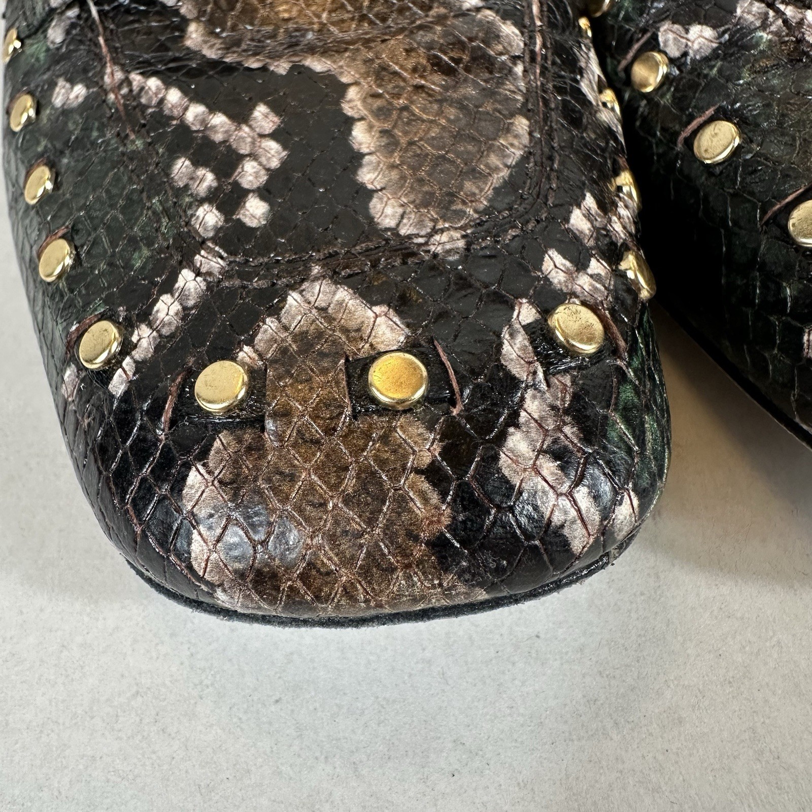 TORY BURCH Studded PYTHON Embossed Block Heel Chu… - image 7