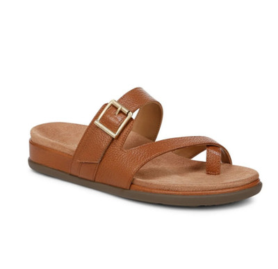 VIONIC WOMEN'S Carmela Strappy Slide Sandal, Tan Leather (NEW)