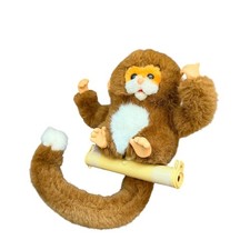 Vintage Clip On Monkey Plush Toy Brown White Long Tail Retro 80s Accessory