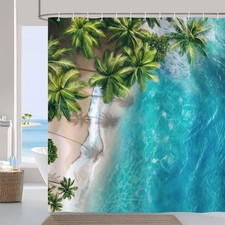 Beach Shower Curtain Turquoise Ocean Palm Tree Summer Bath Decor 72x72 Inch