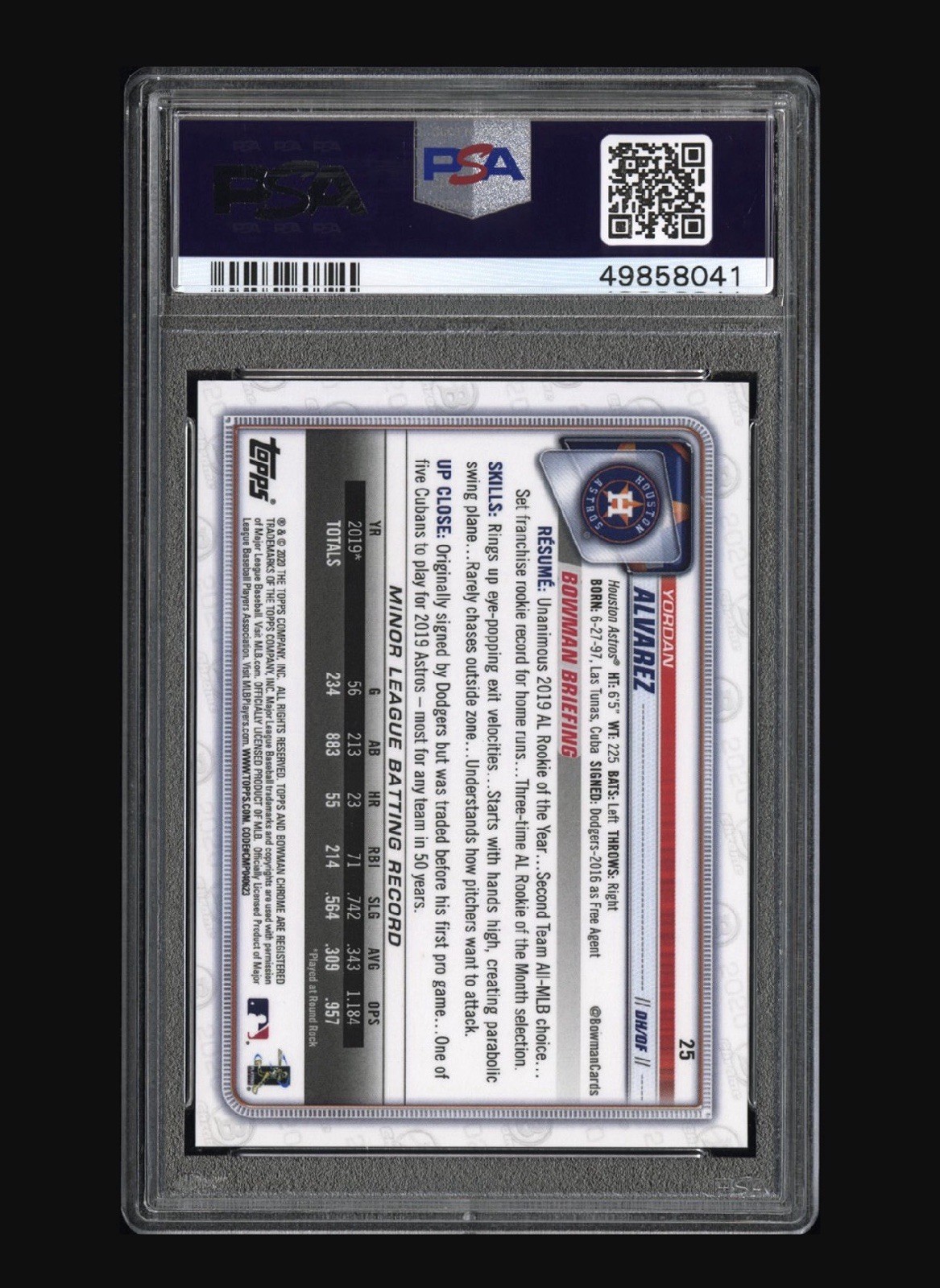 2020 Bowman Chrome X YORDAN ALVAREZ RC ROOKIE /31 Green X-Fractor SP PSA 10 Mint view 3