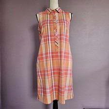 8P Talbots 100% Cotton Plaid Collared Henley Sleeveless Knee Length Summer Dress