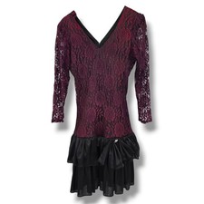 Cybill Stewart Vintage Lace Party Dress Cocktail Fit & Flare Maroon Black 80s