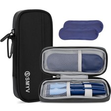 Insulin Cooler Travel Case with 2 TSA Approved Ice Packs Soft Black Bag