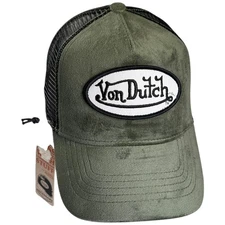 Von Dutch Hat (OLIVE GREEN) VELVET Black Mesh Trucker SnapBack BRAND NEW W/TAGS!