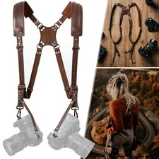 Verstellbarer Leder Kameragurt 2 Kameras Schultergurt Ledergurt für DSLR-Kameras