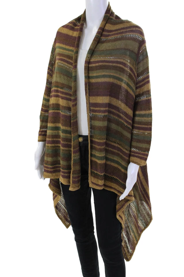 Cárdigan suéter marrón a rayas mezcla de lino Lauren Ralph Lauren para mujer talla L/XL Foto 2 de 4