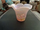 Fenton Glass Opalescent Pink Flowers  Ruffled Signed By " Shelly Fenton " 1997