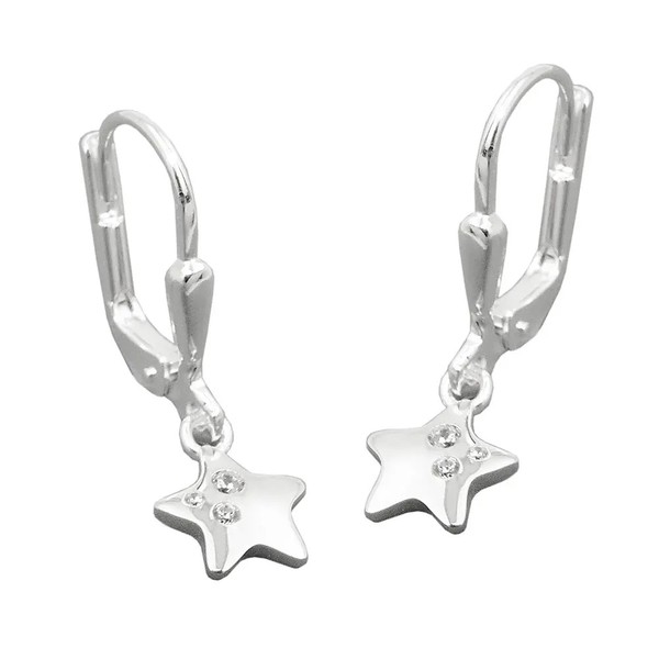 Ohrbrisur OhrhäNger Ohrringe 23X7Mm Stern Mit Zirkonias GläNzend Silber 925-image