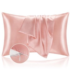 BEDELITE Satin Pillowcase with Zipper 2 Pack, Coral Pillow Cases Standard Size,