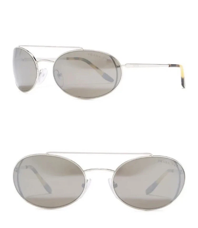 Gafas de sol Prada SPR 66VS61-ZP ovaladas plateadas lentes grises 51 mm nuevas en caja Foto 3 de 4