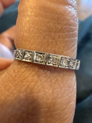 art Deco  7 Stone Single Cut diamond 14k band wedding estate antique ring